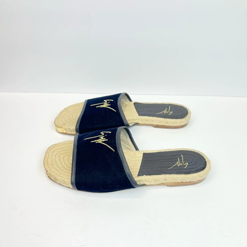 Giuseppe Zanotti Brett Slides Black Velvet Upper Gold-tone Us 13 EU 44 Sandals